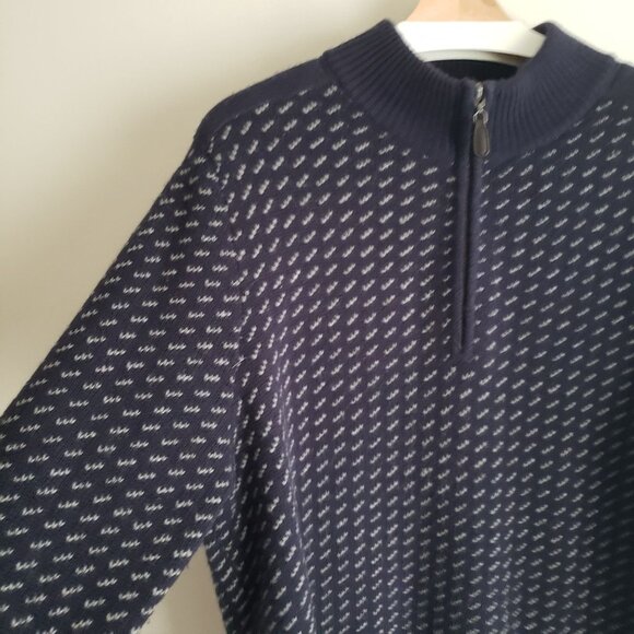 LL Bean Wool Cashmere Sweater L Mens Navy Patterned 1/4 Zip Pullover - Picture 4 of 12
